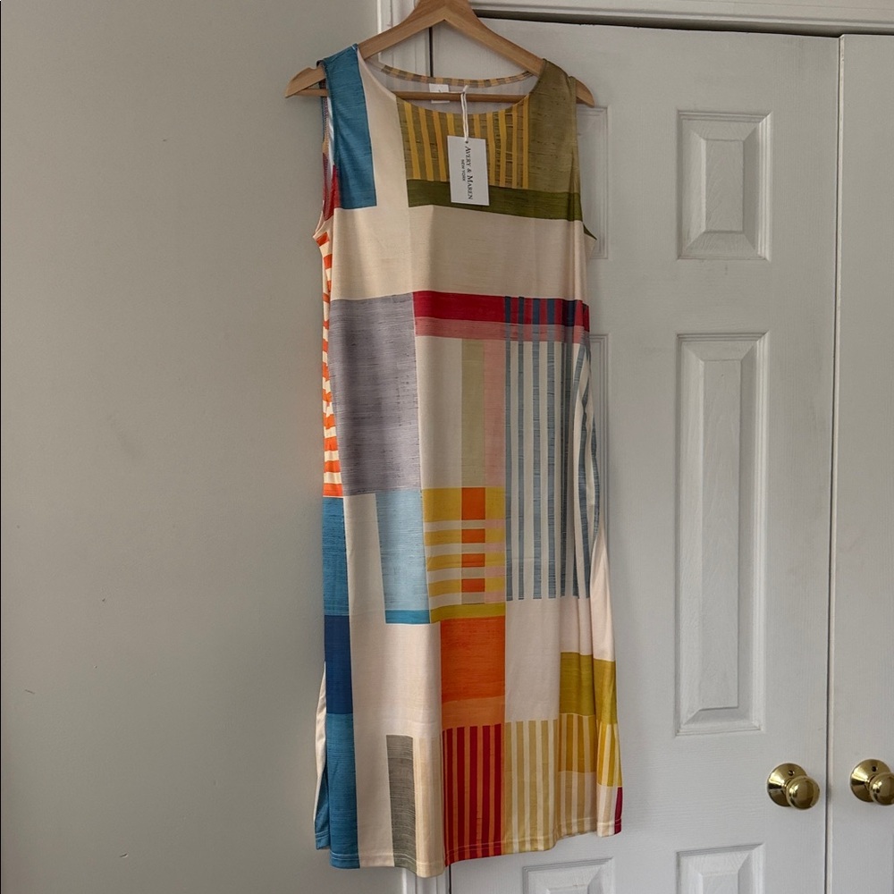Multicolor Geometric Print Sleeveless Midi Dress